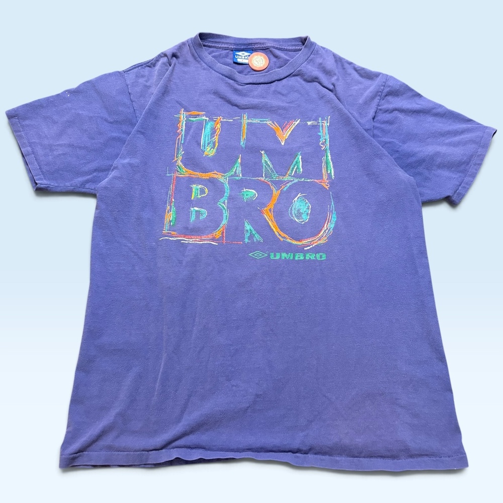 Vintage Umbro Shirt Mens Large Purple Neon Graphic Logo Soccer Tee T-Shirt USA